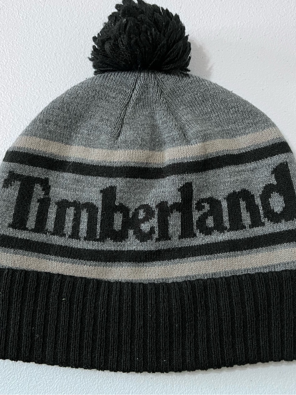 Timberland Gray and Black Pom Knit Beanie